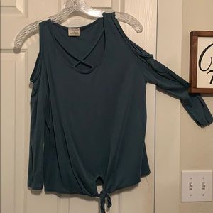 Teal cutout shoulder top